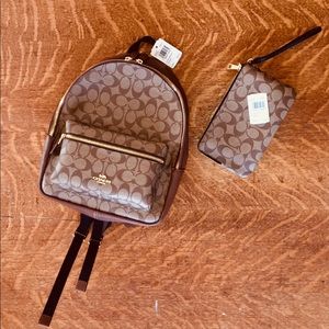Coach double zipper wallet and medium backpack